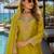 Mustard chinon free size stitched palazzo suit with dhaga & sequin work