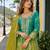 Sea green chinon free size stitched palazzo suit with digital printed & hand work