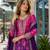 Purple chinon free size stitched palazzo suit with digital printed & hand work
