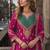 Hot pink chinon free size stitched palazzo suit with dhaga & sequin work