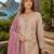 Cream shimmer free size stitched palazzo suit with codding dori & sequin work