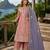 Peach shimmer free size stitched palazzo suit with codding dori & sequin work