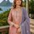 Peach shimmer free size stitched palazzo suit with codding dori & sequin work