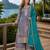 Grey shimmer free size stitched palazzo suit with codding dori & sequin work