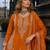 Orange chinon free size stitched palazzo suit with codding dori & sequin work
