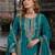 Blue chinon free size stitched palazzo suit with codding dori & sequin work