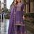 Purple chinon free size stitched palazzo suit with codding dori & sequin work