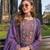 Purple chinon free size stitched palazzo suit with codding dori & sequin work