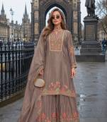 Chiku chinon free size stitched palazzo suit with codding dori & sequin work