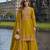 Mustard chinon free size stitched palazzo suit with codding dori & sequin work