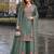 Sea green chinon free size stitched palazzo suit with codding dori & sequin work