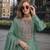 Sea green chinon free size stitched palazzo suit with codding dori & sequin work