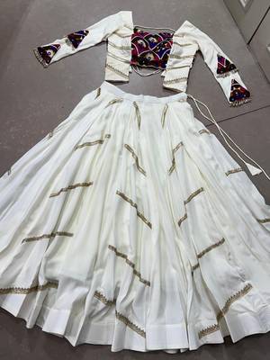 White Navaratri Special Pure Rayon Sequence Lace work Lehenga with Mirror work Stitched Choli 9