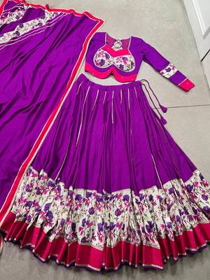 Purple Navaratri Special Pure Rayon Printed & Mirror Hand work Lehenga with Stitched Choli 8