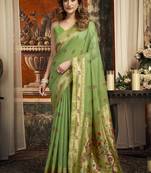 Light green kota silk blend paithani saree with meenakari floral bootis