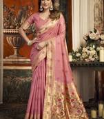 Blush pink kota silk blend paithani saree with meenakari floral bootis