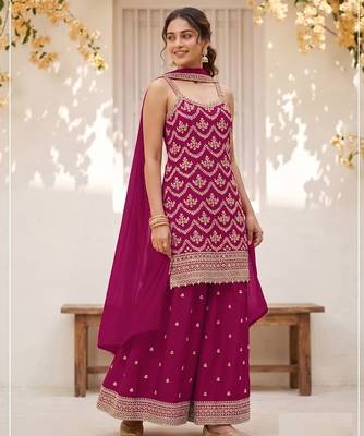 Magenta Silk Blend  semi stitched wedding suits 1