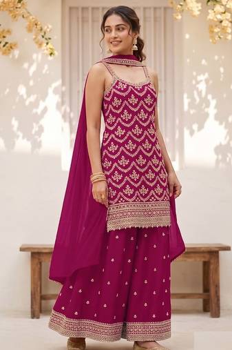 Magenta Silk Blend  semi stitched wedding suits
