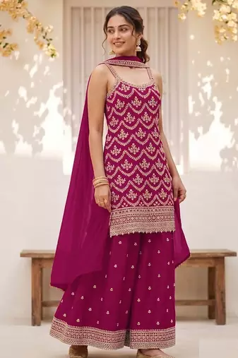 Magenta Silk Blend  semi stitched wedding suits
