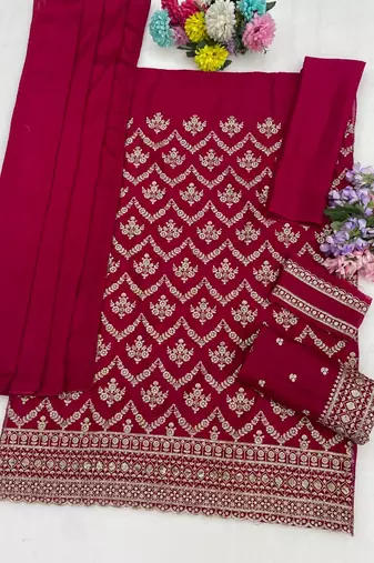 Magenta Silk Blend  semi stitched wedding suits