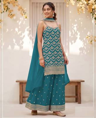 Blue Silk Blend semi stitched wedding suits 1
