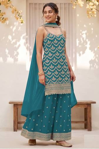 Blue Silk Blend semi stitched wedding suits