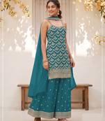 Blue Silk Blend semi stitched wedding suits