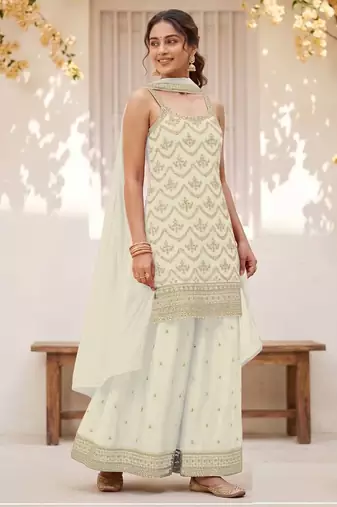 White  Silk Blend semi stitched wedding suits