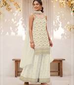 White  Silk Blend semi stitched wedding suits