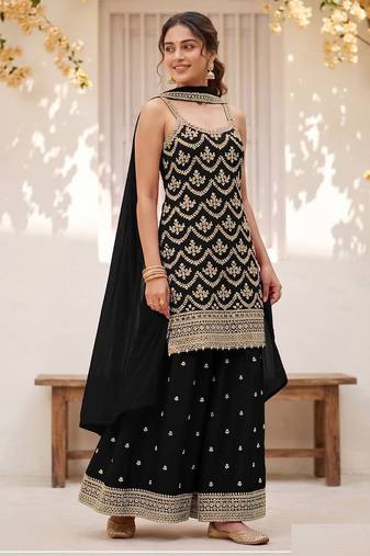 Black Silk Blend semi stitched wedding suits