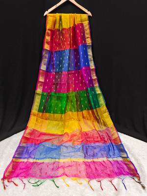 women's chinon silk weaving multicolor stripes design dupatta 1