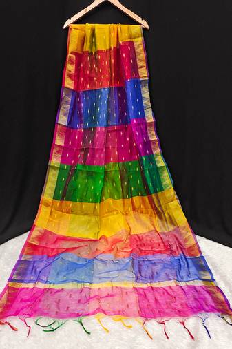 women's chinon silk weaving multicolor stripes design dupatta