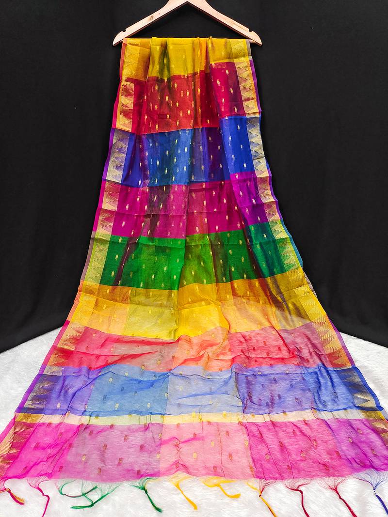 women's chinon silk weaving multicolor stripes design dupatta