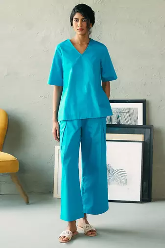 Turquoise blue cotton co ord set