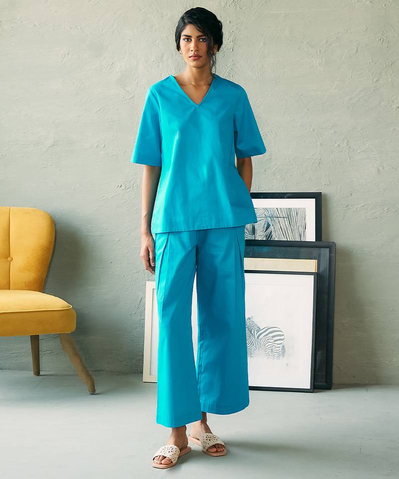 Turquoise blue cotton co ord set