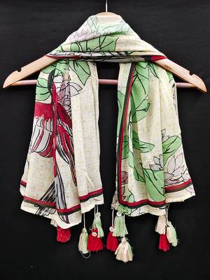 women's georgette floral design scarf with tassle 1