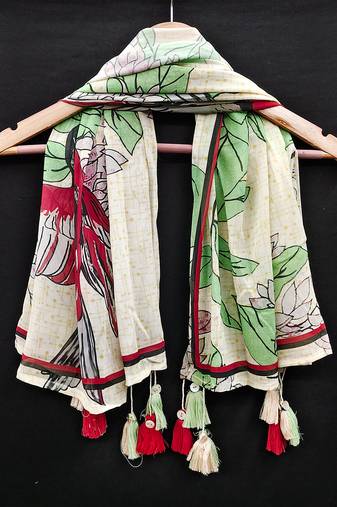 women's georgette floral design scarf with tassle