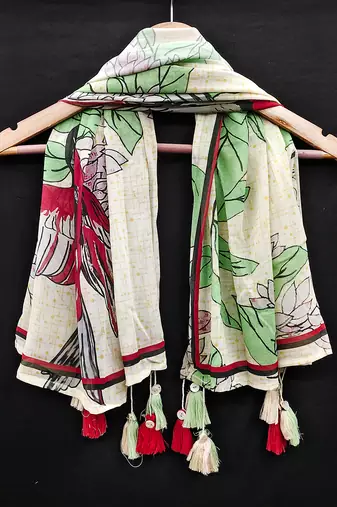 women's georgette floral design scarf with tassle
