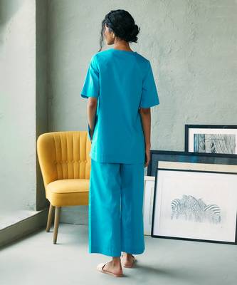 Turquoise blue cotton co ord set 2