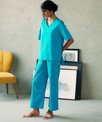 Turquoise blue cotton co ord set 4
