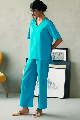 Turquoise blue cotton co ord set