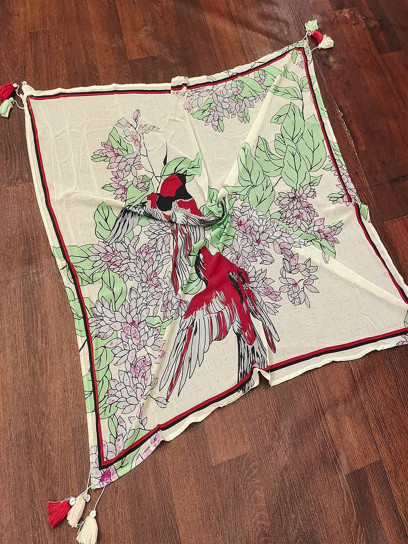 women's georgette floral design scarf with tassle