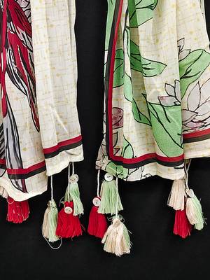 women's georgette floral design scarf with tassle 4