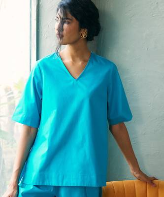 Turquoise blue cotton tunic top 1