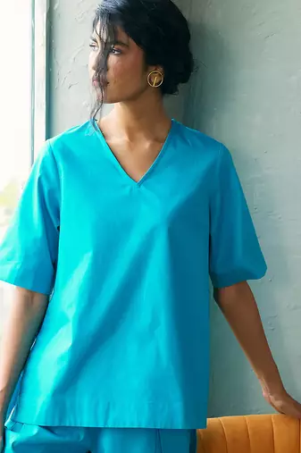 Turquoise blue cotton tunic top
