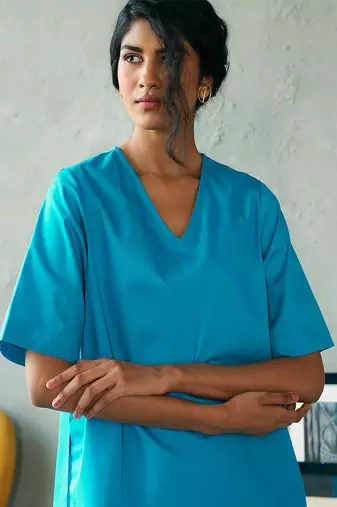 Turquoise blue cotton tunic top