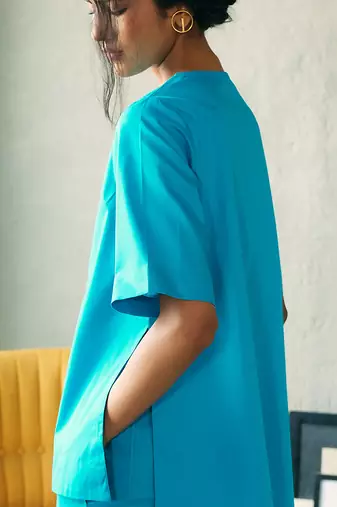 Turquoise blue cotton tunic top