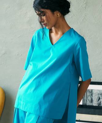 Turquoise blue cotton tunic top 4