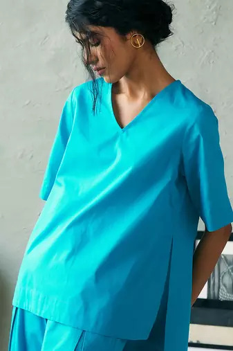 Turquoise blue cotton tunic top