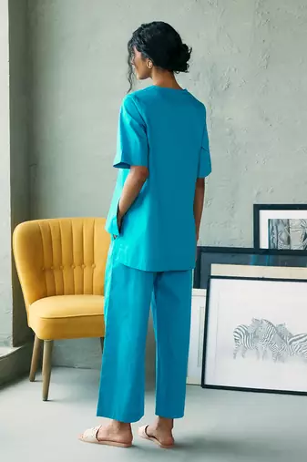 Turquoise blue cotton tunic top